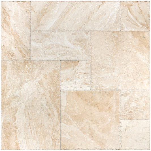 Diano Royal (Queen Beige) Marble Versailles Pattern Tile Brushed & Chiseled/Tumbled