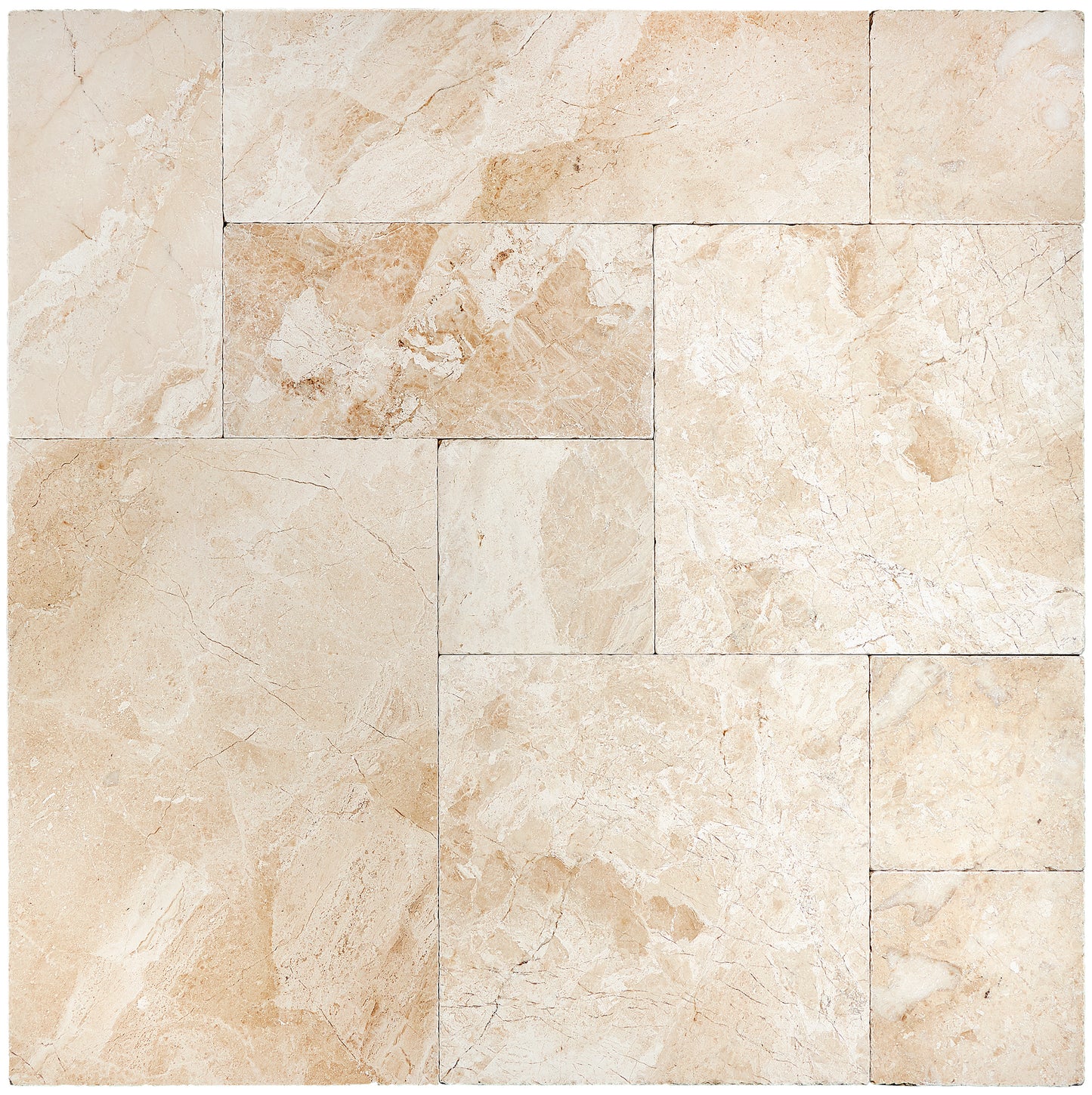 Diano Royal (Queen Beige) Marble Versailles Pattern Tile Brushed & Chiseled/Tumbled