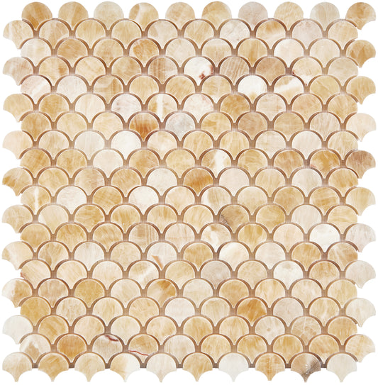 Giallo Crystal Honey Onyx Fan (Raindrop) Mosaic Polished