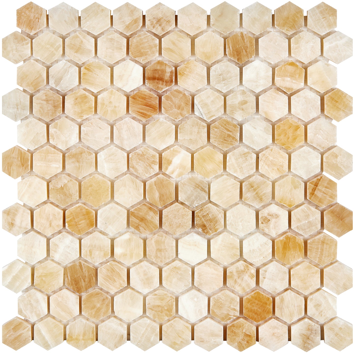 Giallo Crystal Honey Onyx 1" X 1" Hexagon Mosaic Polished