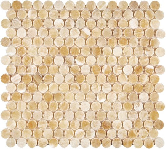 Giallo Crystal Honey Onyx Penny-Round Mosaic Polished