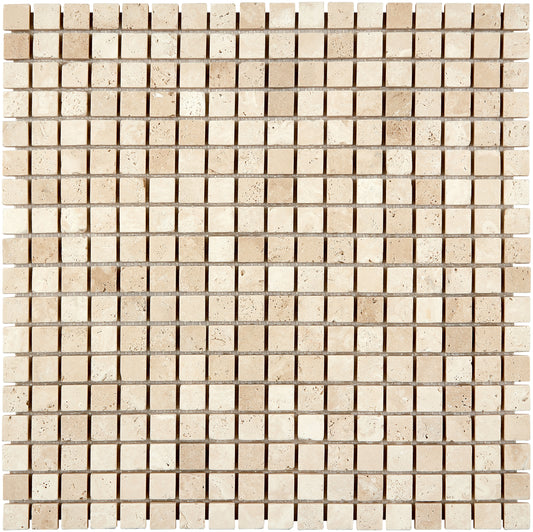 Ivory (Light) Travertine 5/8" X 5/8" Mosaic Tumbled