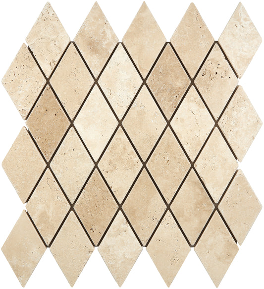 Ivory (Light) Travertine 2" X 4" Diamond Mosaic Tumbled