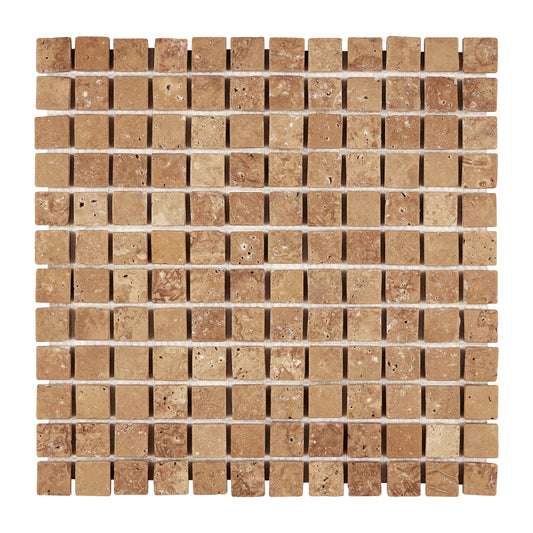 Noce Travertine 1" X 1" Mosaic Tumbled/Filled & Honed/Split-Faced