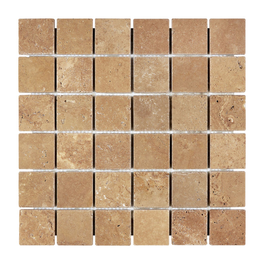 Noce Travertine 2" X 2" Mosaic Tumbled/Filled & Honed/CNC-Arched
