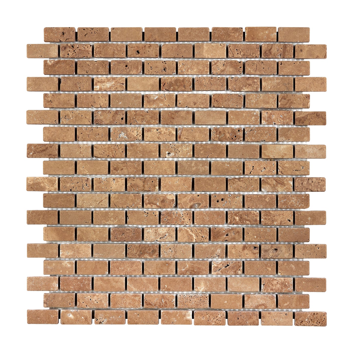 Noce Travertine 5/8" X 1-1/4" Brick Mosaic Tumbled