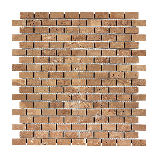 Noce Travertine 5/8" X 1-1/4" Brick Mosaic Tumbled