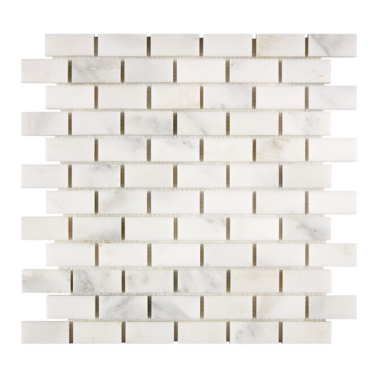 Oriental White (Asian Statuary) Marble 1" X 2" Brick Mosaic Polished/Honed/Split-Faced