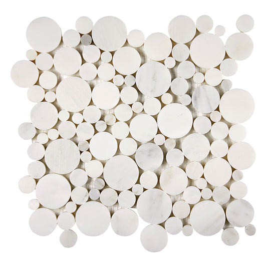 Oriental White (Asian Statuary) Marble Bubbles Mosaic Polished/Honed