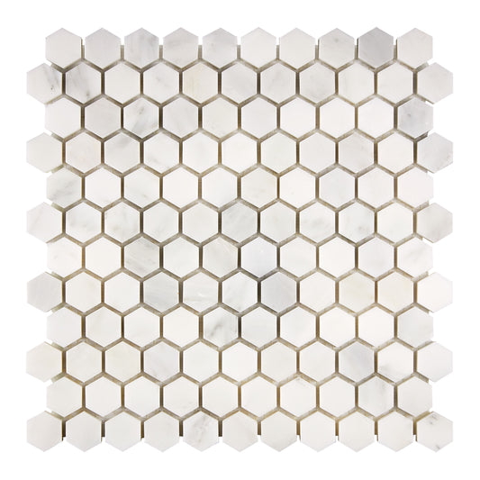 Oriental White (Asian Statuary) Marble 2" X 2" Hexagon Mosaic Polished/Honed