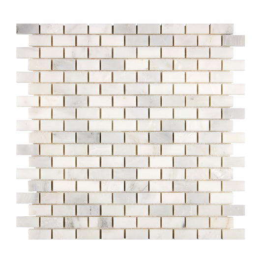 Oriental White (Asian Statuary) Marble 5/8" X 1-1/4" Brick Mosaic Polished/Honed