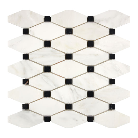 Oriental White (Asian Statuary) Marble Long Octagon) Mosaic (w/ Black) Polished/Honed