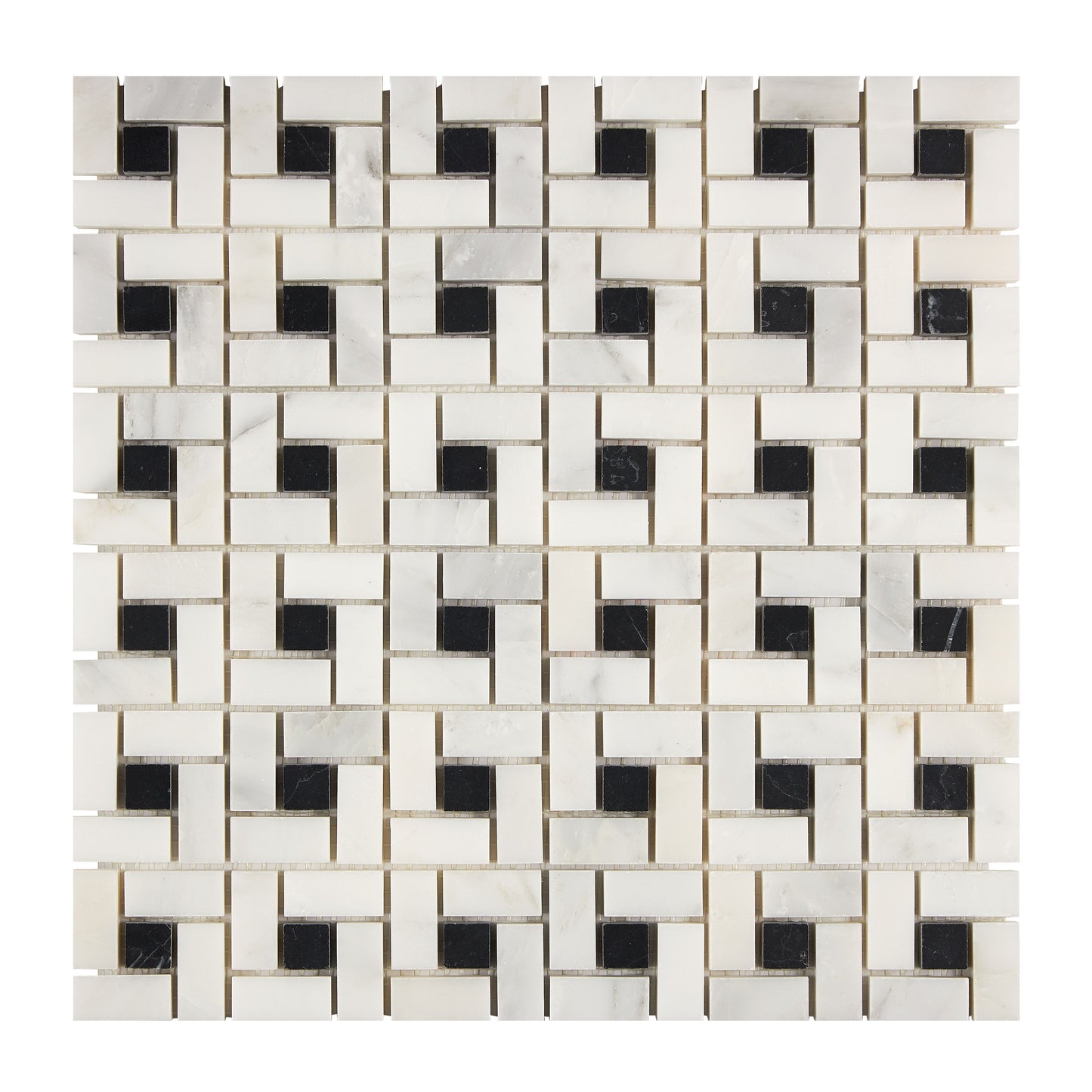 Oriental White (Asian Statuary) Marble Pinwheel Mosaic (w/ Black) Polished/Honed