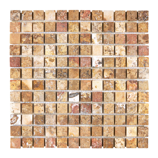 Scabos Travertine 1" X 1" Mosaic Tumbled/Polished/Split-Faced