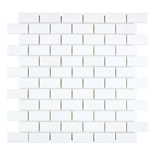 Thassos White Marble 1" X 2" Brick Mosaic Polished/Honed/Split-Faced