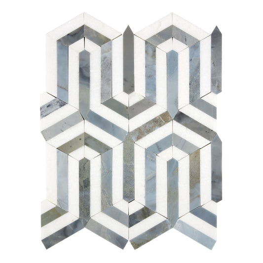 Thassos White Marble Berlinetta Mosaic (w/ Blue-Gray) Polished/Honed