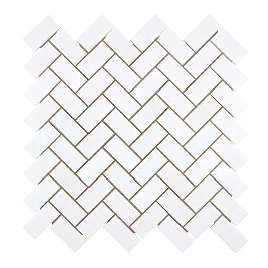 Thassos White Marble 1" X 2" Herringbone Mosaic Polished/Honed