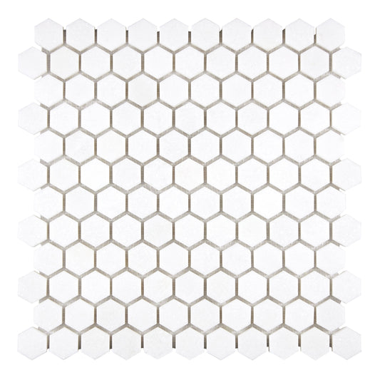 Thassos White Marble 1" X 1" Hexagon Mosaic Polished/Honed