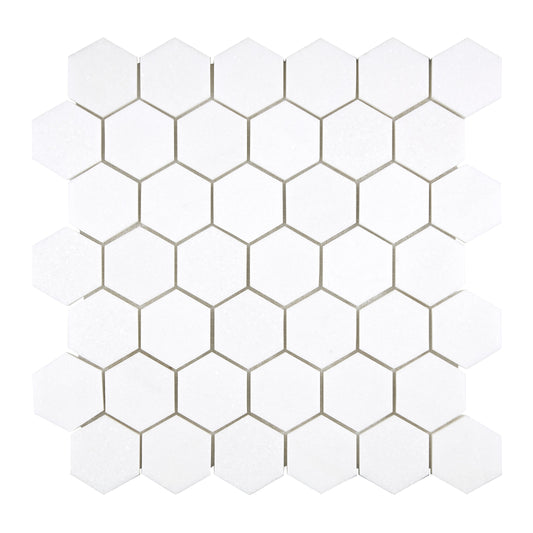 Thassos White Marble 2" X 2" Hexagon Mosaic Polished/Honed