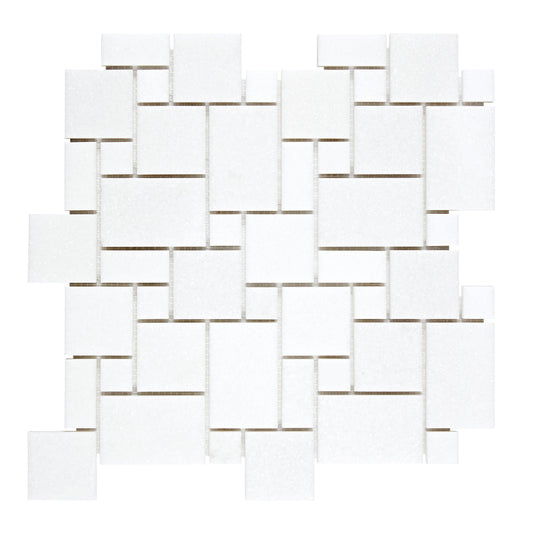 Thassos White Marble Mini-Versailles Pattern Mosaic Polished/Honed
