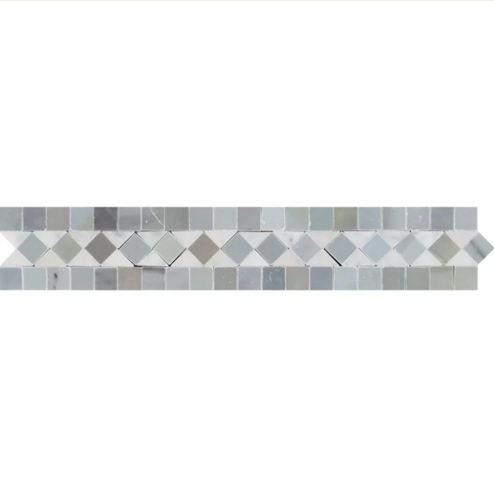 Bianco Carrara White Marble 2" X 12" BIAS Border (w/ Blue-Gray)